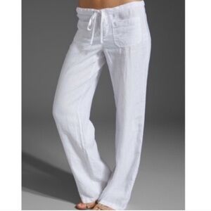 VINCE 100% Linen White Wide Leg Drawstring Pocket Pants Size Large $395